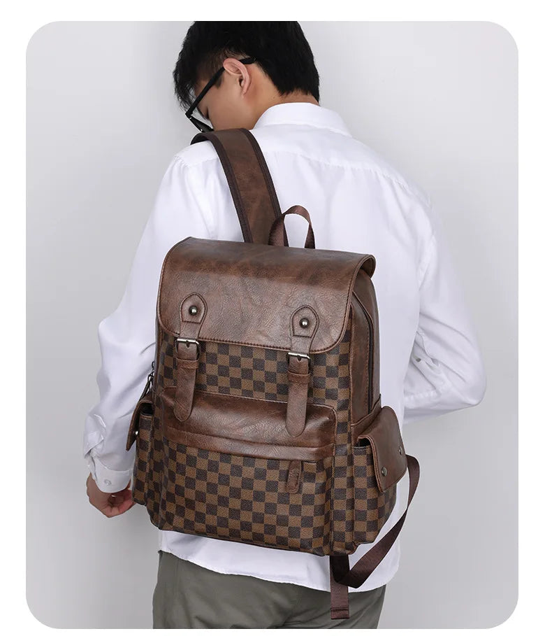 Vivolux | Trendiger Karierter Business Vielseitiger Herren Rucksack Reisen Große Kapazität Luxusmarken Design Rucksack Herren PU Leder Schulranzen
