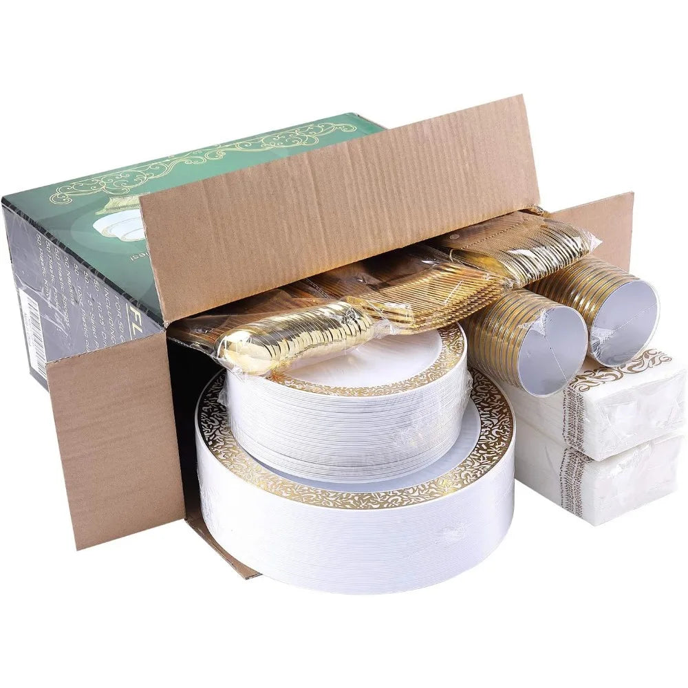Vivolux | 350pcs Einweg-Gold Spitze Geschirr Set für 50 Gäste
