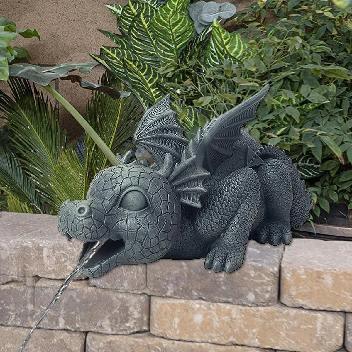 Vivolux | Wasserspeiender Drachenstatue aus Harz Wetterfeste Realistische Wassersprühszenen Harz Gartendekoration