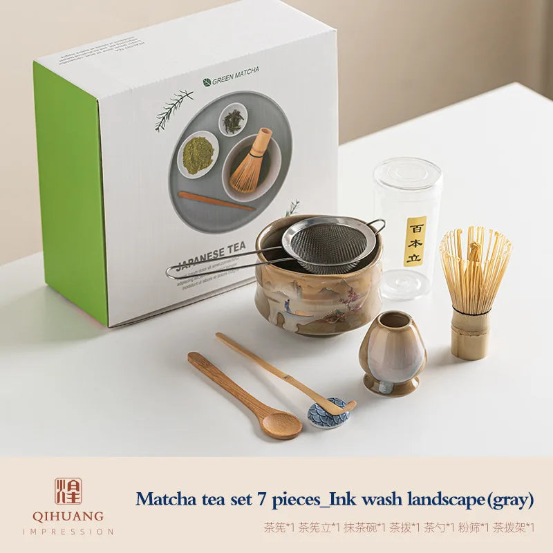 Variant image for Vintage 7-teiliges Matcha Set für traditionelle Teezeremonien – Keramikschale, Chasen, Bambusschaufel, ideal für Matcha Tee Set kaufen-3
