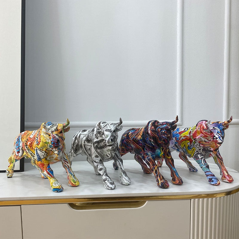 Vivolux | Graffiti-Malerei Harz Bull Figuren Home Wohnzimmer Schlafzimmer Büro Desktop Feng Shui Ornamente Sammlung Statuen