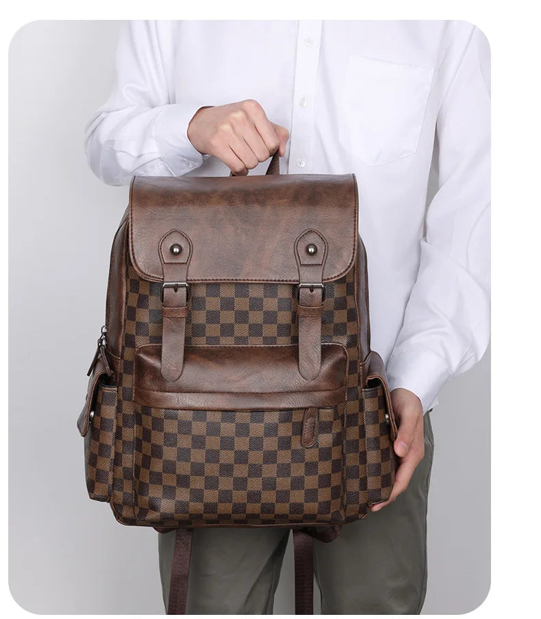Vivolux | Trendiger Karierter Business Vielseitiger Herren Rucksack Reisen Große Kapazität Luxusmarken Design Rucksack Herren PU Leder Schulranzen