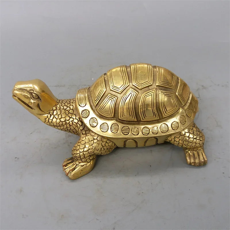 Vivolux | Brass Feng Shui Schildkröte Statue Glückliches Tier Skulptur für Langlebigkeit Haus Büro Dekoration Figürchen Geschenk Studienornament