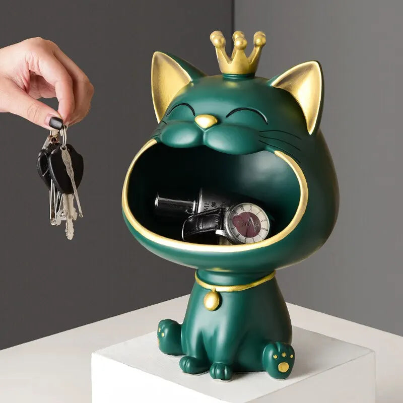 Vivolux | Fortune Crown Big Mouth Cat Eingang Schlüsselablage Dekoratives Ornament, Licht Luxus Einweihungsgeschenk Skulptur