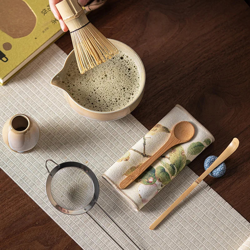 Vintage 7-teiliges Matcha Set für traditionelle Teezeremonien – Keramikschale, Chasen, Bambusschaufel, ideal für Matcha Tee Set kaufen-4
