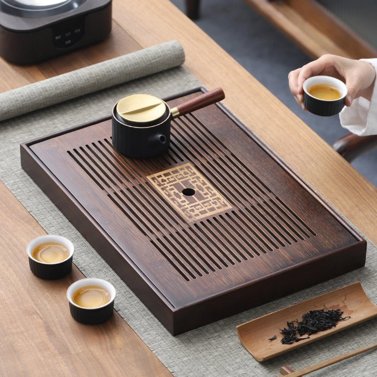 Vivolux | Chinese Tea Tray with Water Storage Box Durable Simple Drainage Type Plate Tea Serving Tray for Teahouse Home Household Office