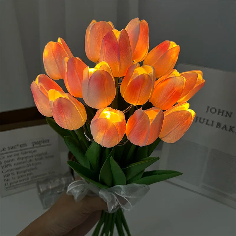 Vivolux | LED-Lampe mit künstlichem Tulpenblumenstrauß perfekt für Geschenke oder als Hochzeitsfeier-Hausdekorationen