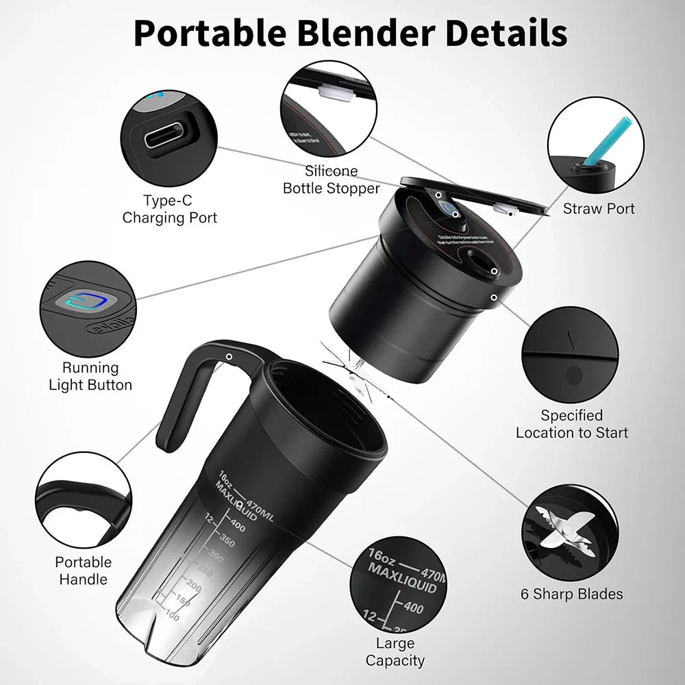 Vivolux | Tragbarer Entsafter - Wiederaufladbarer Mini-Mixer mit 6 scharfen Klingen für Shakes und Smoothies
