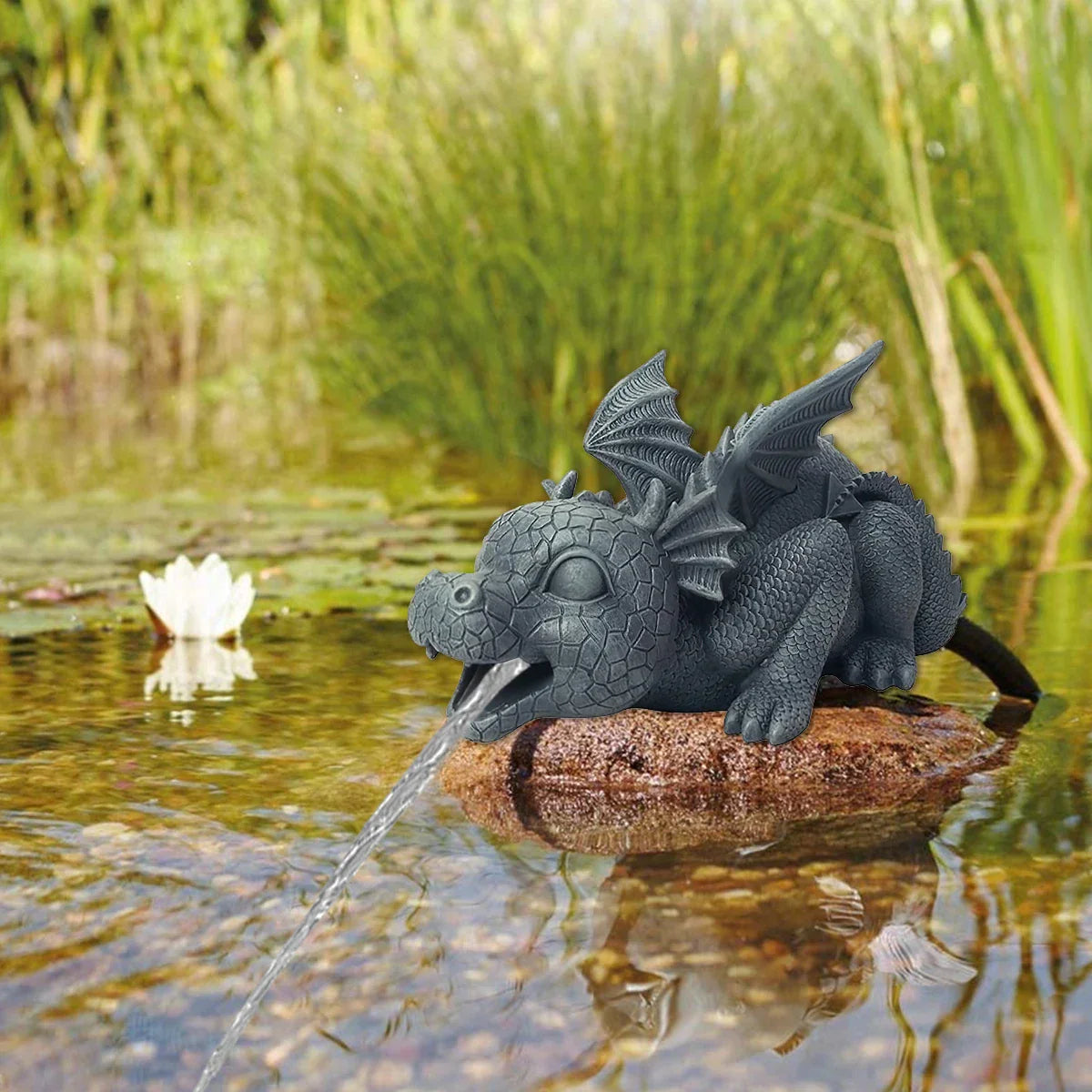 Vivolux | Wasserspeiender Drachenstatue aus Harz Wetterfeste Realistische Wassersprühszenen Harz Gartendekoration