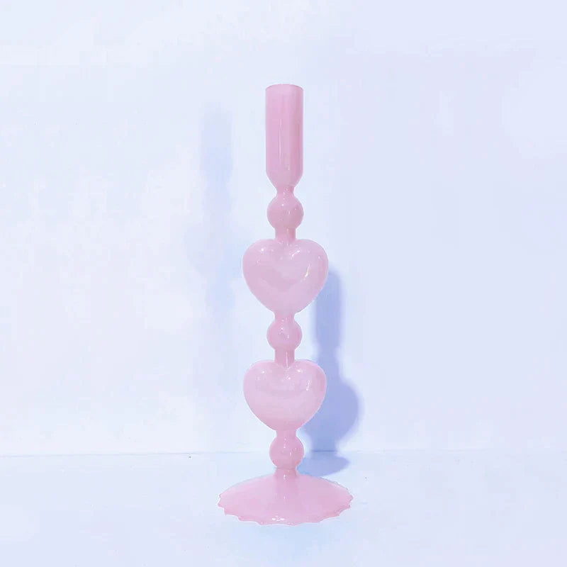 Vivolux | Retro Taper Kerzenhalter Rote Herzform Glas Kerzenständer Hochzeit Tischdekoration Zuhause Party Glas Vase Dekor