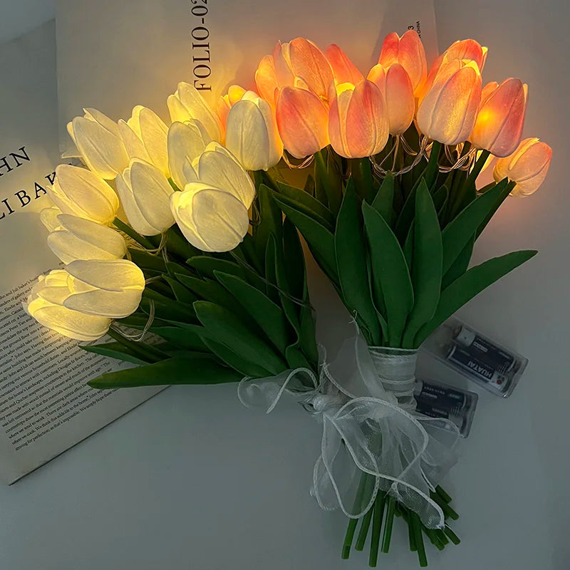 Vivolux | LED-Lampe mit künstlichem Tulpenblumenstrauß perfekt für Geschenke oder als Hochzeitsfeier-Hausdekorationen