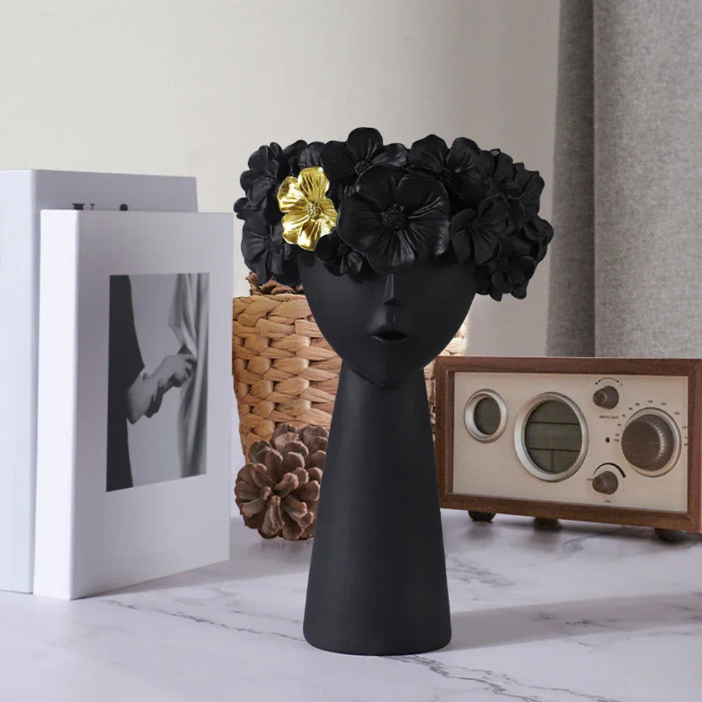 Vivolux | Nordic Mädchen Kopf Blume Harz Vase Statue Blume Blumen Vasen für Büro Desktop Trockene Blumen Ornamente Dekor Container