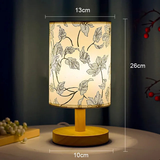 Vivolux | Dimmbare LED Nachttischlampe mit Stoffschirm in Pflaumenblüte – Perfekte Schlafzimmernachtlampe
