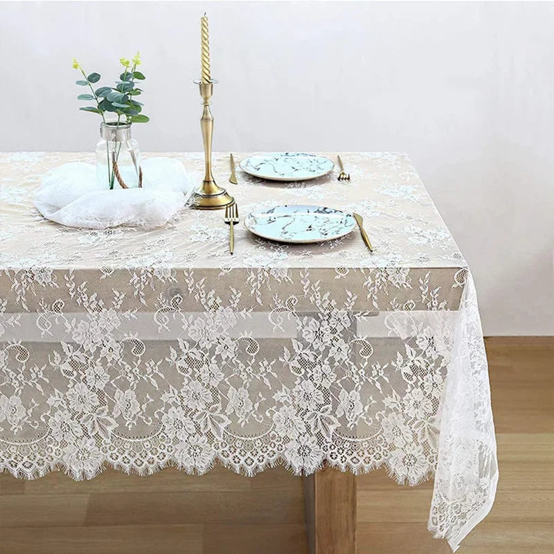 Vivolux | Rustikale Hochzeit Weiße Spitze Tischdecke Vintage Bestickte Empfangstisch Dekor Boho Party Valentinstag Tischdecke