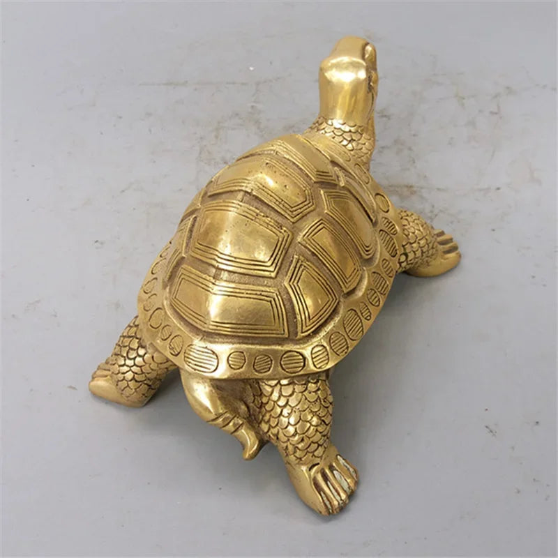 Vivolux | Brass Feng Shui Schildkröte Statue Glückliches Tier Skulptur für Langlebigkeit Haus Büro Dekoration Figürchen Geschenk Studienornament