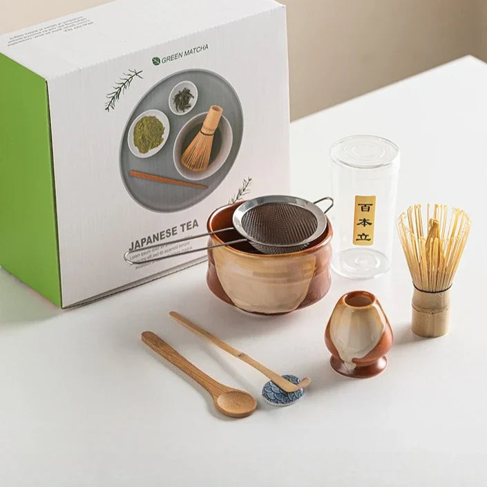 Vintage 7-teiliges Matcha Set für traditionelle Teezeremonien – Keramikschale, Chasen, Bambusschaufel, ideal für Matcha Tee Set kaufen-2
