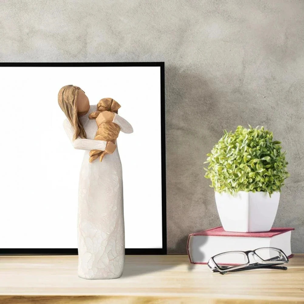 Vivolux | Statuette aus Kunstharz, Menschen, Familienfiguren, Skulptur, Figuren für Heimdekoration, Tischdekoration, Wohnzimmer, Engel, Umarmung, Hund, Vater, Kind
