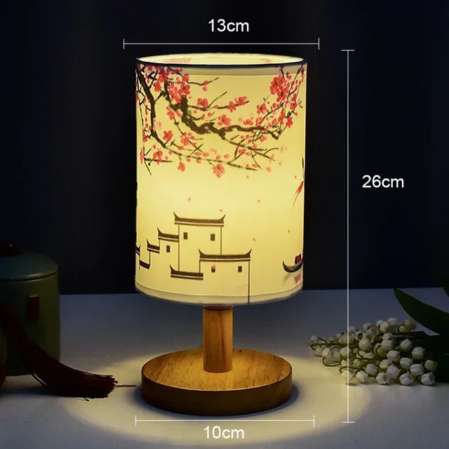 Vivolux | Dimmbare LED Nachttischlampe mit Stoffschirm in Pflaumenblüte – Perfekte Schlafzimmernachtlampe
