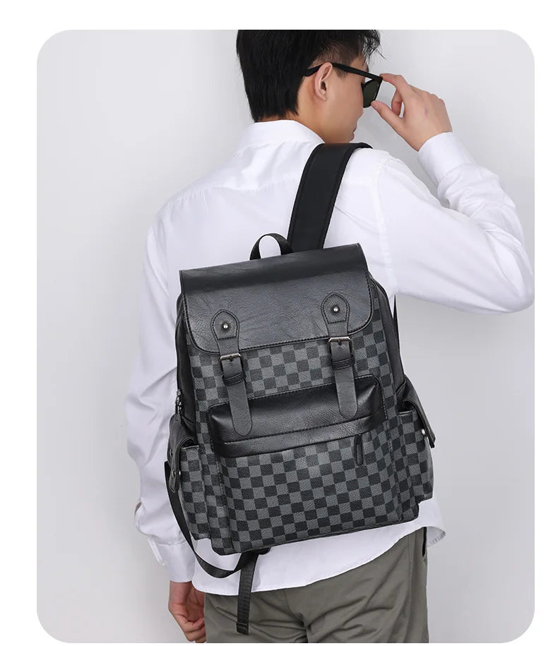 Vivolux | Trendiger Karierter Business Vielseitiger Herren Rucksack Reisen Große Kapazität Luxusmarken Design Rucksack Herren PU Leder Schulranzen