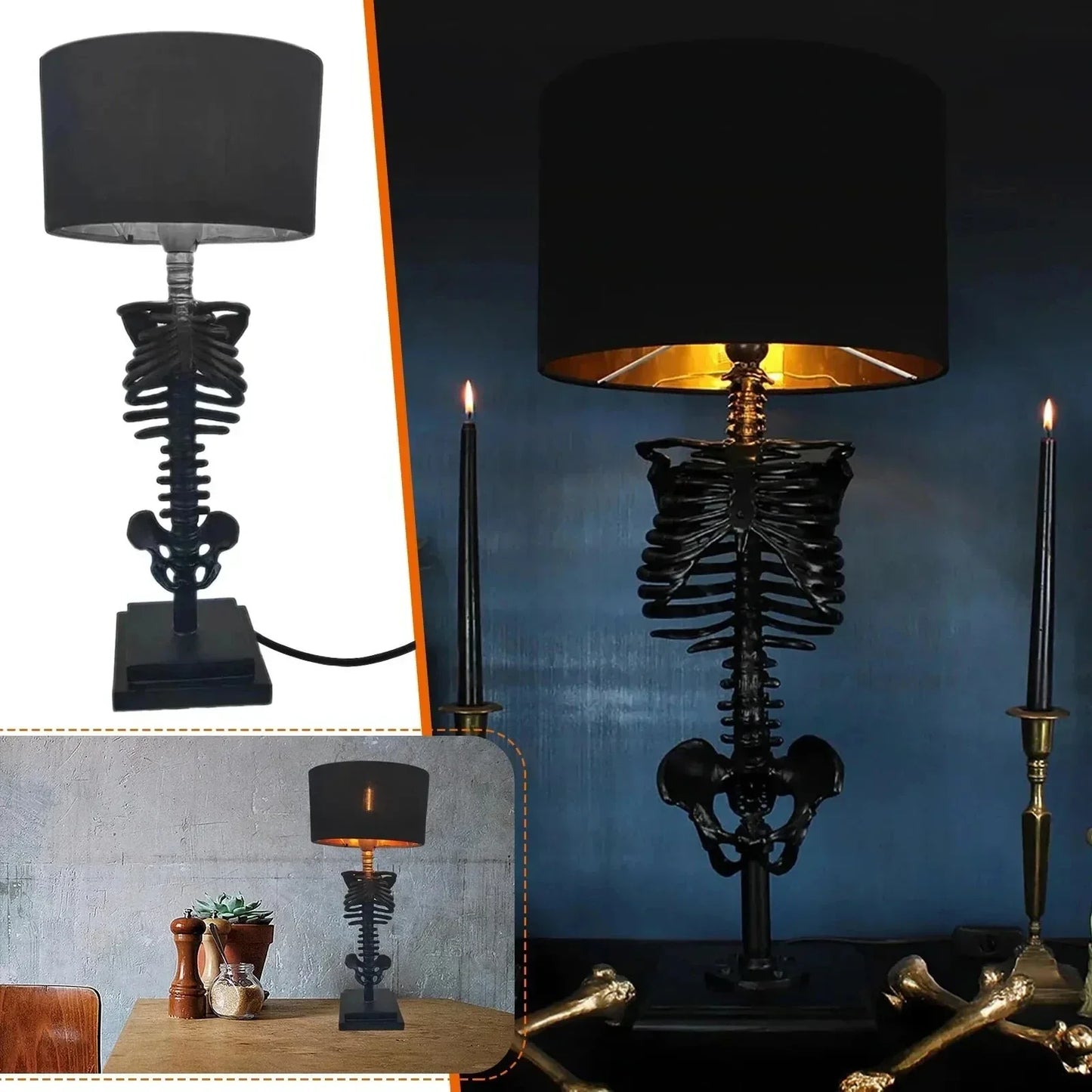 Vivolux | Schädel Tisch Lampe Skelett Horror 3D Statue Kreative Party Ornament Prop Halloween Dekoration Atmosphäre Lampe Nachtlicht