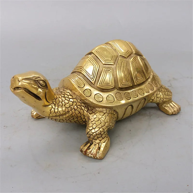 Vivolux | Brass Feng Shui Schildkröte Statue Glückliches Tier Skulptur für Langlebigkeit Haus Büro Dekoration Figürchen Geschenk Studienornament