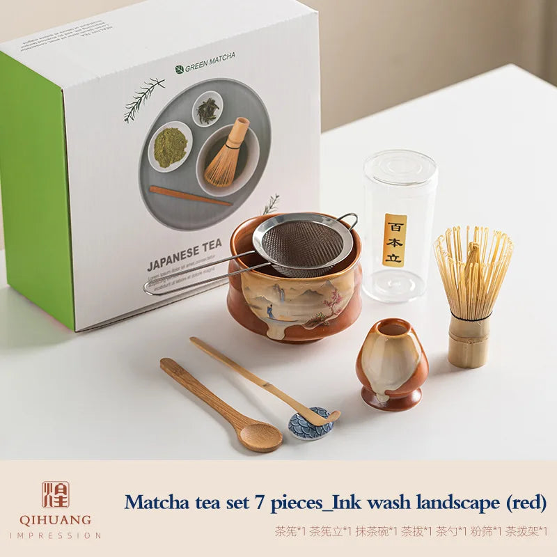 Variant image for Vintage 7-teiliges Matcha Set für traditionelle Teezeremonien – Keramikschale, Chasen, Bambusschaufel, ideal für Matcha Tee Set kaufen-4