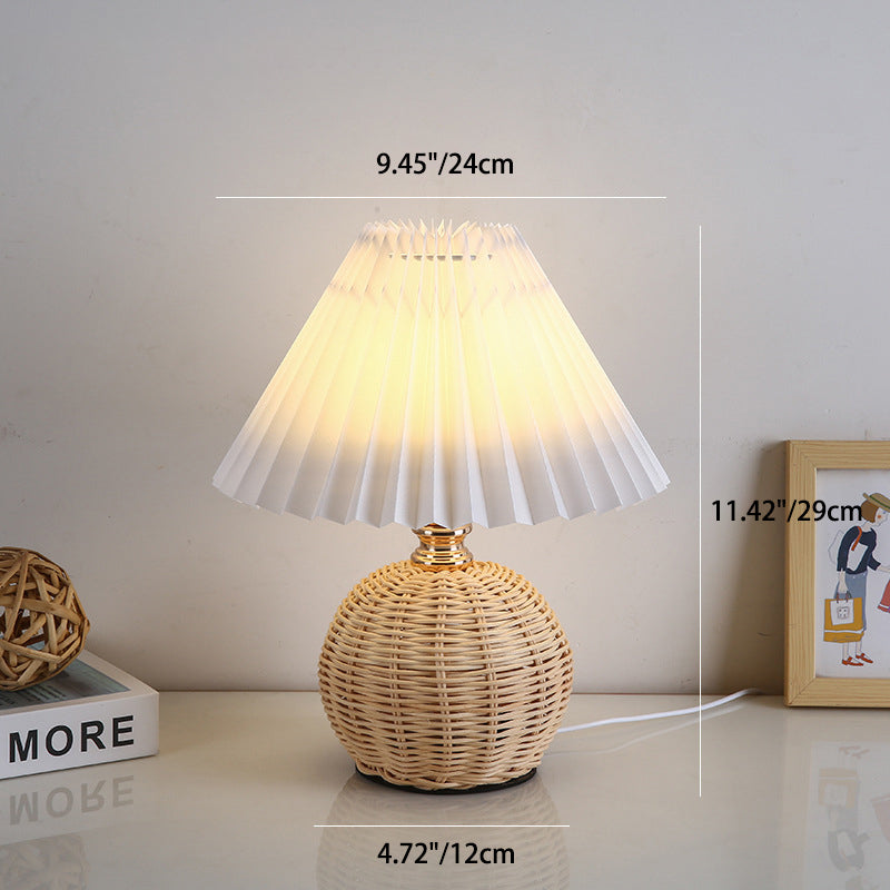 Vivolux | RattaLume Nordic LED Tischlampe | Geflochtenes Rattan & Faltstoffschirm | Stimmungslicht | Deko fürs Schlafzimmer