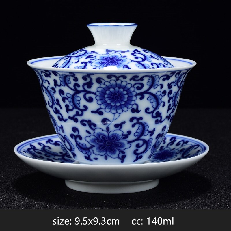 Vivolux | PorceVive Gaiwan Teetasse | Handgefertigtes Porzellan mit Landschaftsmuster | Chinesisches Teeset mit Deckel