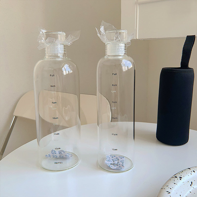 Vivolux | Zeit-Skalen hitzebeständige Glas Wasserflasche