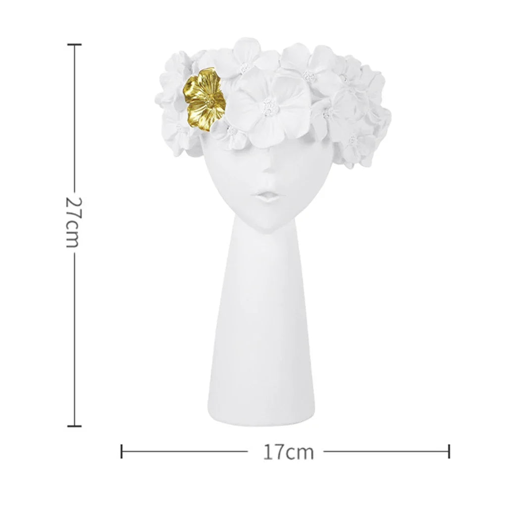 Vivolux | Nordic Mädchen Kopf Blume Harz Vase Statue Blume Blumen Vasen für Büro Desktop Trockene Blumen Ornamente Dekor Container