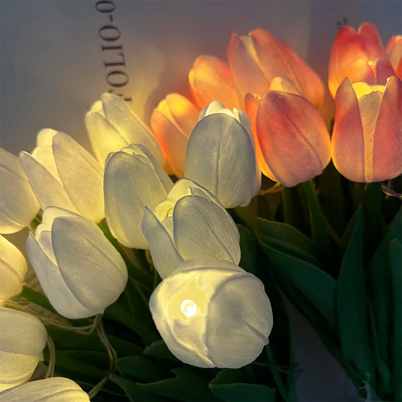 Vivolux | LED-Lampe mit künstlichem Tulpenblumenstrauß perfekt für Geschenke oder als Hochzeitsfeier-Hausdekorationen
