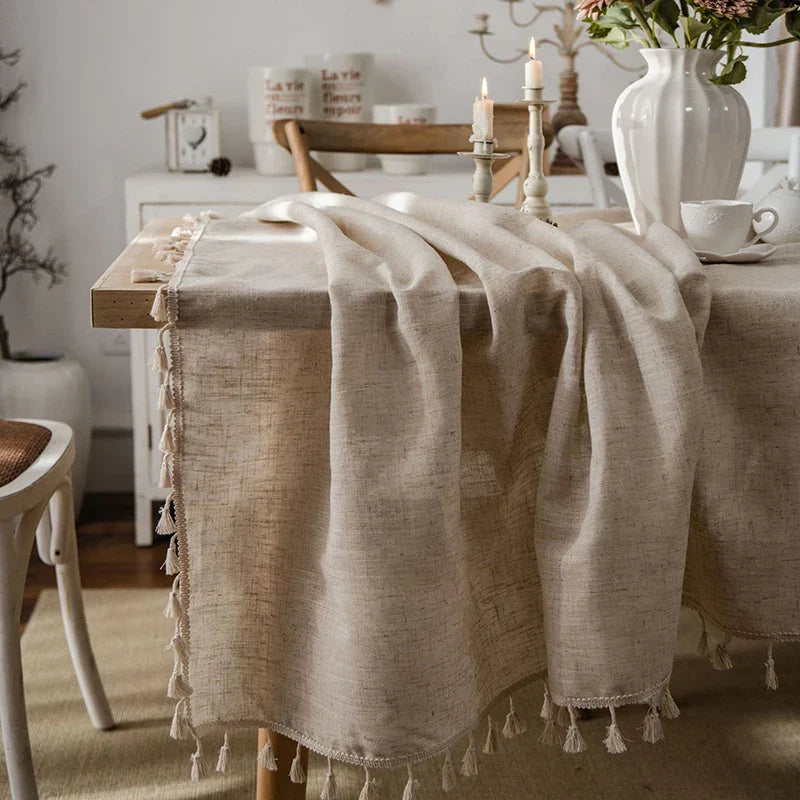 Vivolux | 2023 Baumwoll-Leinen-Tischdecke mit Quasten, rechteckige Tischdecke für Esstisch, Kaffee-Teetischdecken, Hochzeit Osterdekoration