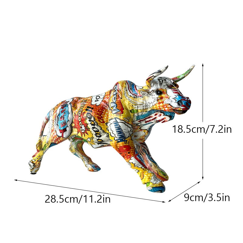 Vivolux | Graffiti-Malerei Harz Bull Figuren Home Wohnzimmer Schlafzimmer Büro Desktop Feng Shui Ornamente Sammlung Statuen