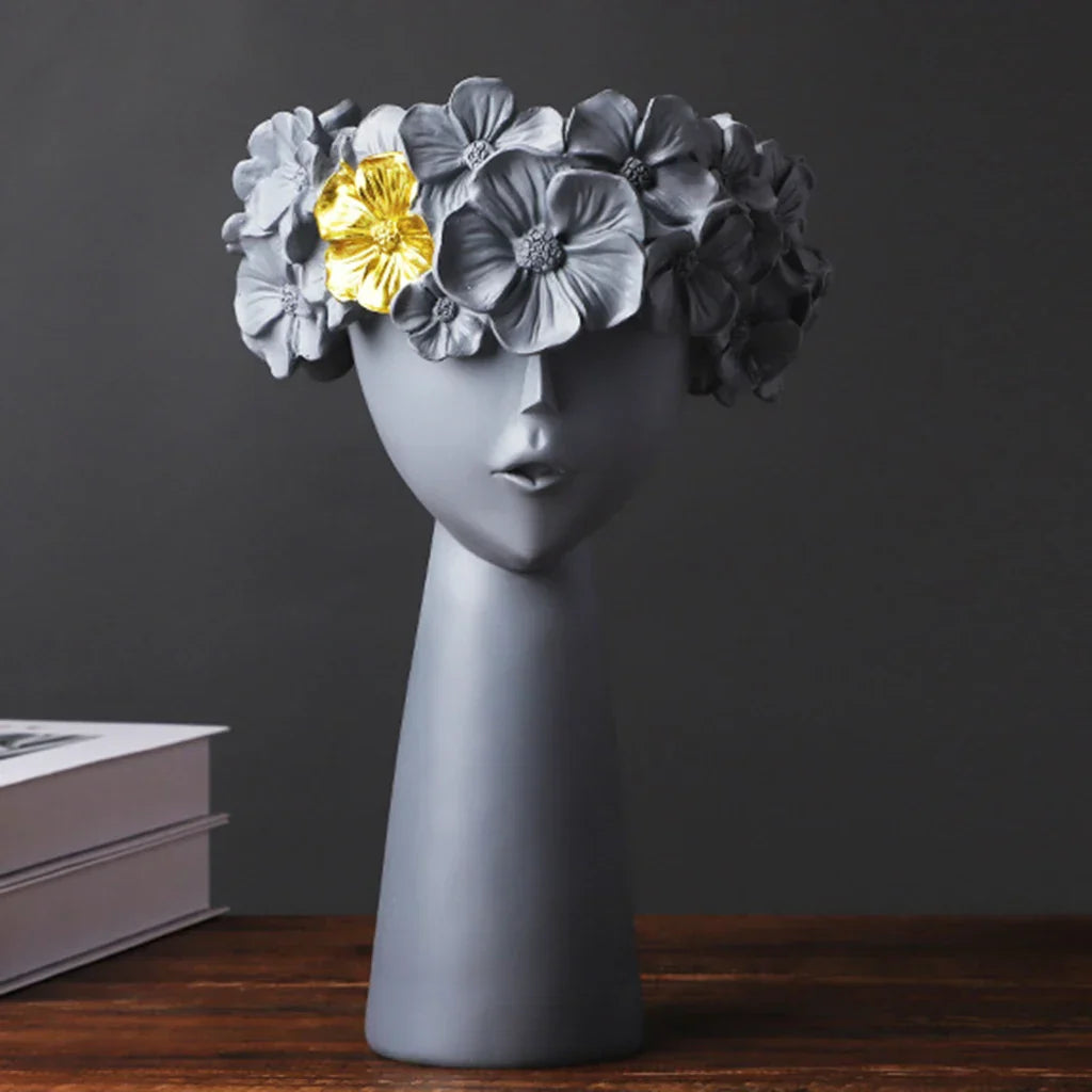 Vivolux | Nordic Mädchen Kopf Blume Harz Vase Statue Blume Blumen Vasen für Büro Desktop Trockene Blumen Ornamente Dekor Container