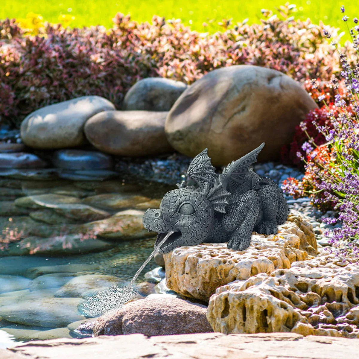 Vivolux | Wasserspeiender Drachenstatue aus Harz Wetterfeste Realistische Wassersprühszenen Harz Gartendekoration