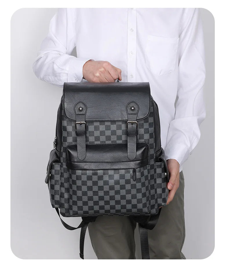 Vivolux | Trendiger Karierter Business Vielseitiger Herren Rucksack Reisen Große Kapazität Luxusmarken Design Rucksack Herren PU Leder Schulranzen