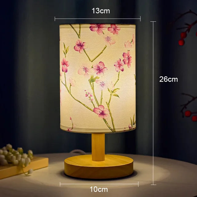 Vivolux | Dimmbare LED Nachttischlampe mit Stoffschirm in Pflaumenblüte – Perfekte Schlafzimmernachtlampe