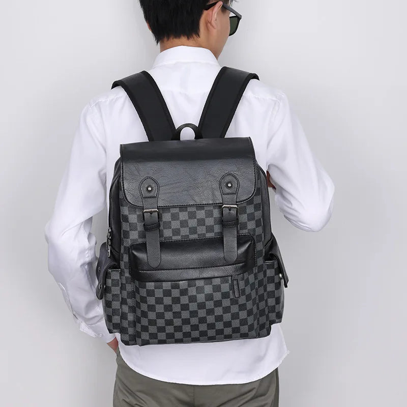 Vivolux | Trendiger Karierter Business Vielseitiger Herren Rucksack Reisen Große Kapazität Luxusmarken Design Rucksack Herren PU Leder Schulranzen