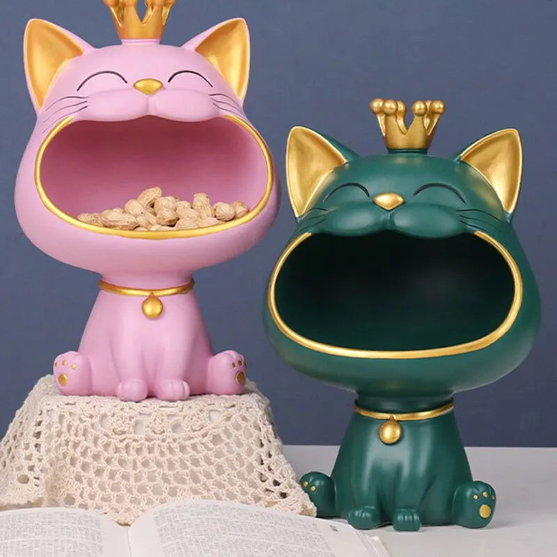 Vivolux | Fortune Crown Big Mouth Cat Eingang Schlüsselablage Dekoratives Ornament, Licht Luxus Einweihungsgeschenk Skulptur