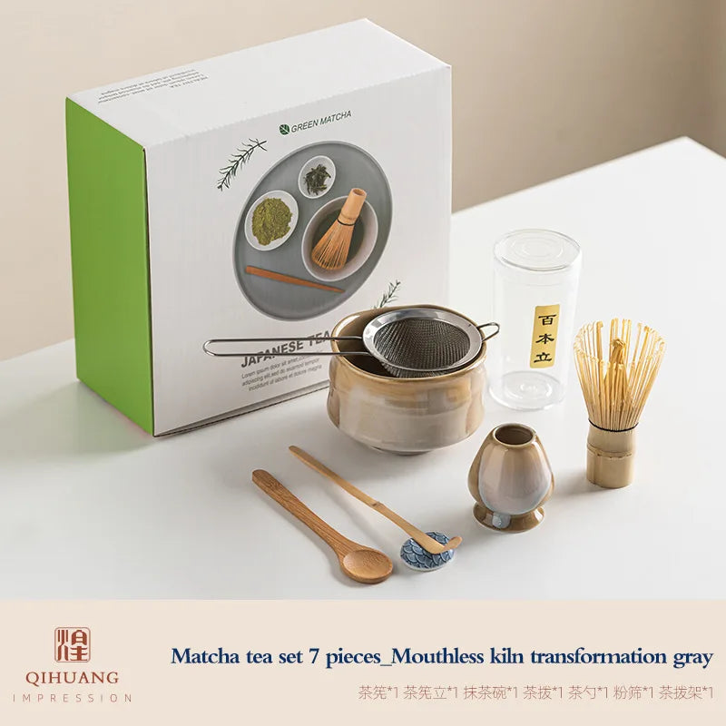 Vintage 7-teiliges Matcha Set für traditionelle Teezeremonien – Keramikschale, Chasen, Bambusschaufel, ideal für Matcha Tee Set kaufen-1