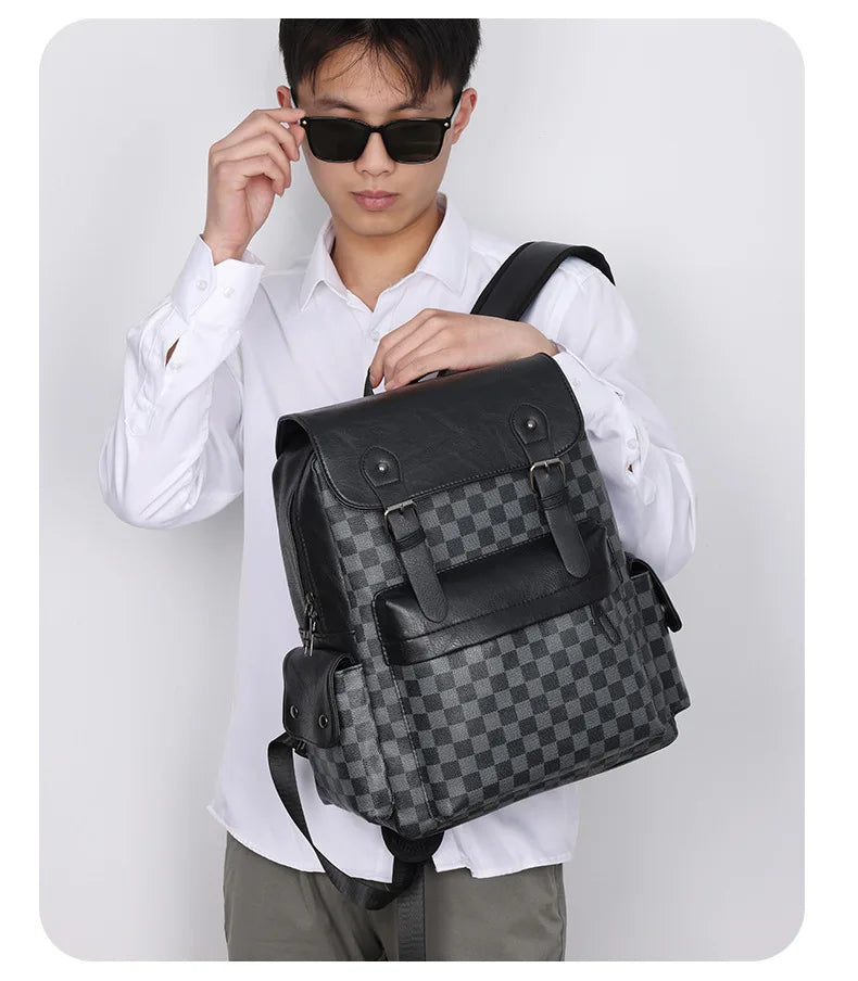 Vivolux | Trendiger Karierter Business Vielseitiger Herren Rucksack Reisen Große Kapazität Luxusmarken Design Rucksack Herren PU Leder Schulranzen