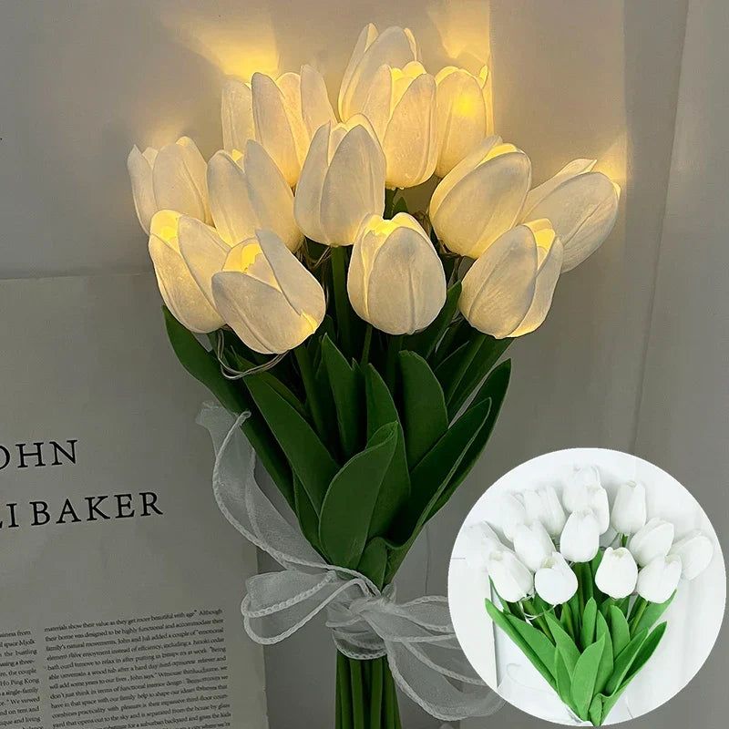 Vivolux | LED-Lampe mit künstlichem Tulpenblumenstrauß perfekt für Geschenke oder als Hochzeitsfeier-Hausdekorationen