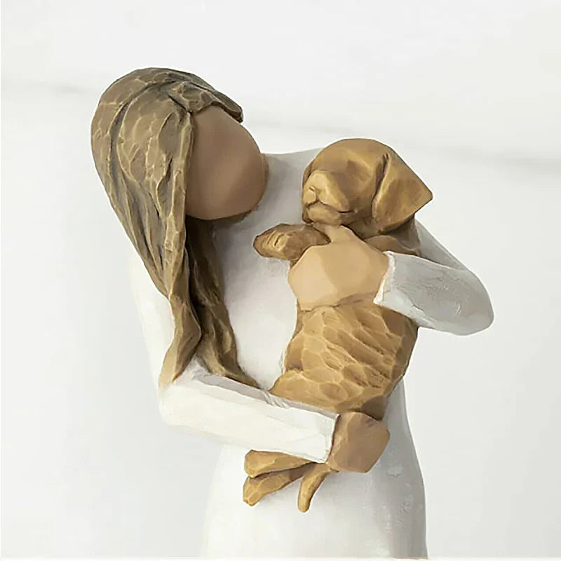 Vivolux | Statuette aus Kunstharz, Menschen, Familienfiguren, Skulptur, Figuren für Heimdekoration, Tischdekoration, Wohnzimmer, Engel, Umarmung, Hund, Vater, Kind
