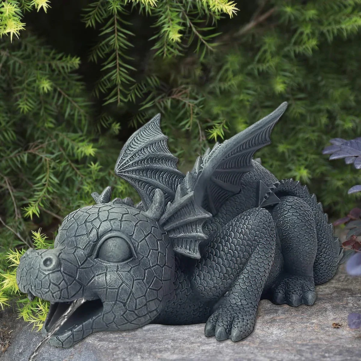 Vivolux | Wasserspeiender Drachenstatue aus Harz Wetterfeste Realistische Wassersprühszenen Harz Gartendekoration