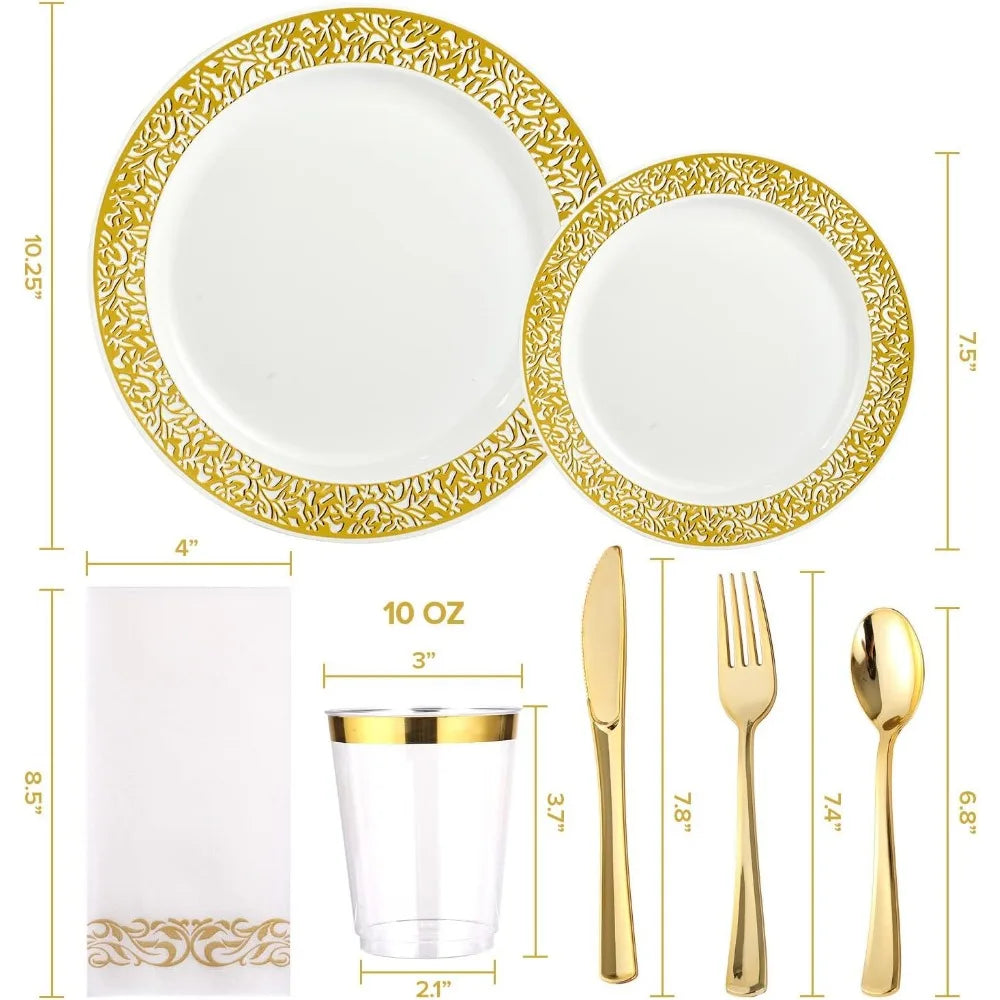 Vivolux | 350pcs Einweg-Gold Spitze Geschirr Set für 50 Gäste