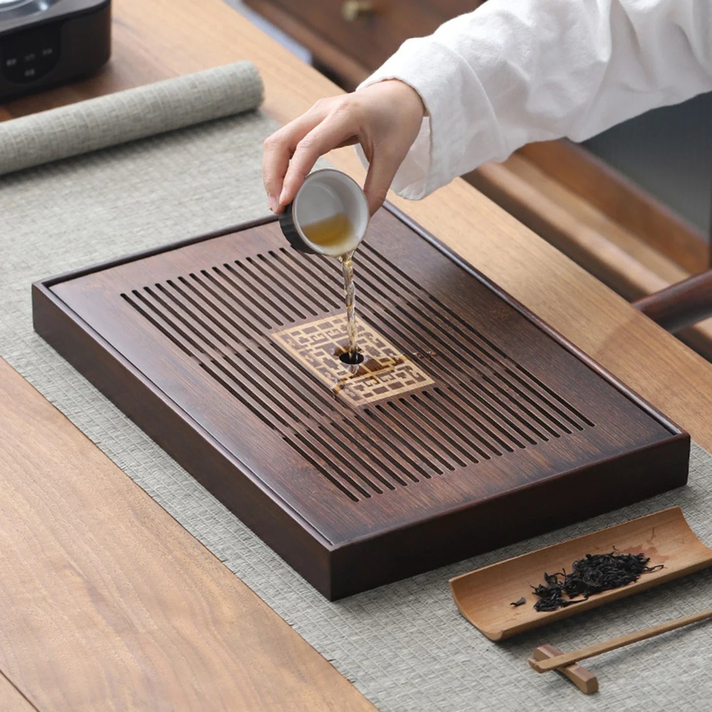 Vivolux | Chinese Tea Tray with Water Storage Box Durable Simple Drainage Type Plate Tea Serving Tray for Teahouse Home Household Office