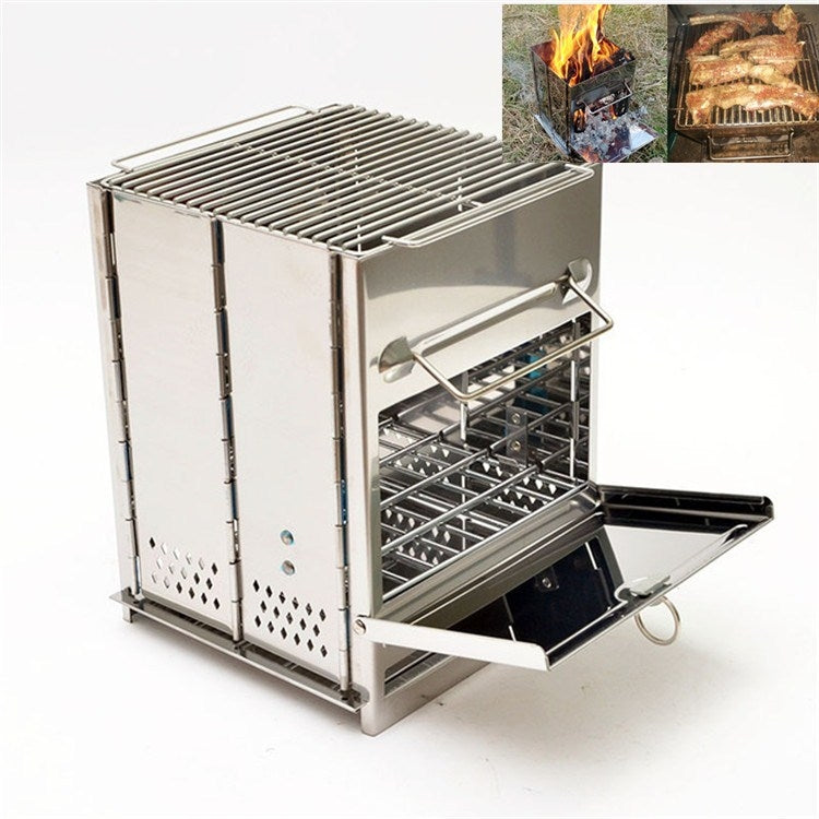 Vivolux | Tragbarer Edelstahl Klappgrill Holzkohlegrill Grill Outdoor Camping Holzofen