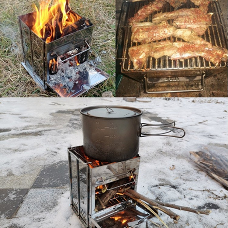 Vivolux | Tragbarer Edelstahl Klappgrill Holzkohlegrill Grill Outdoor Camping Holzofen