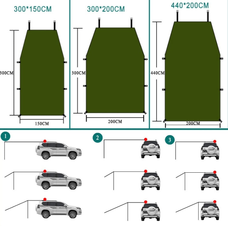 Vivolux | Outdoor-Picknick-Campingzelt An Der Seite Des Autos Regenfeste Markise 300x150cm (Dunkelgrau)