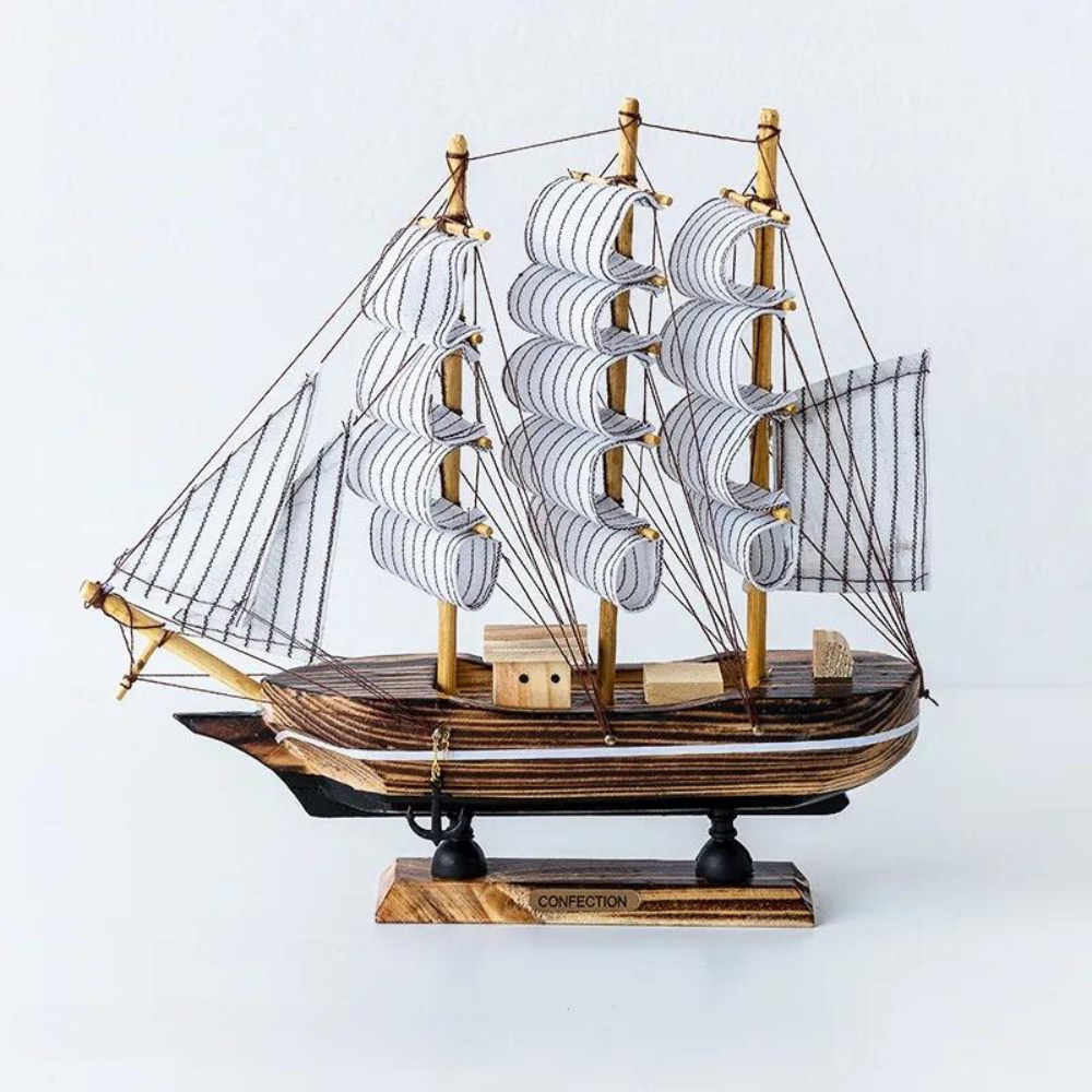 Vivolux | Royaleva Nordic Holz Segelboot Skulptur - LED beleuchtetes Dekorstück, batteriebetrieben